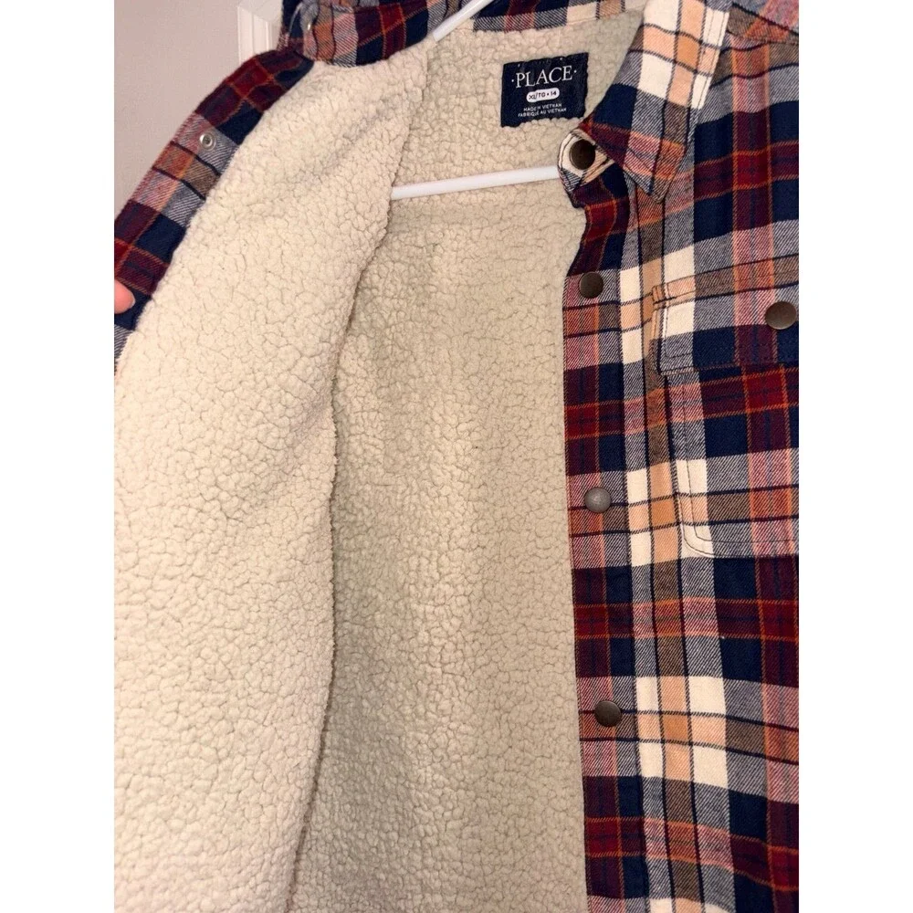 The Children’s Place long sleeve plaid Sherpa lined jacket 14 boys EUC